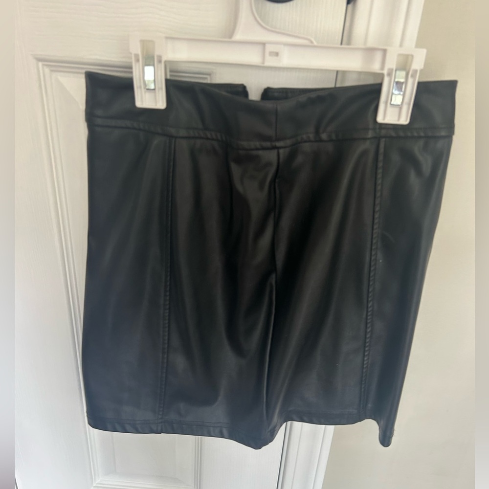 Black Leather Mini/ Midi skirt.